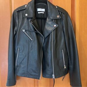 Mango Black Leather Moto Jacket LIKE NEW SHEEP LEATHER size medium